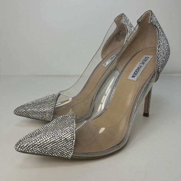 Steve Madden Shoes - Steve Madden Malibu-R Rhinestone Clear Pumps Silver Stiletto Heels Size 10 M
